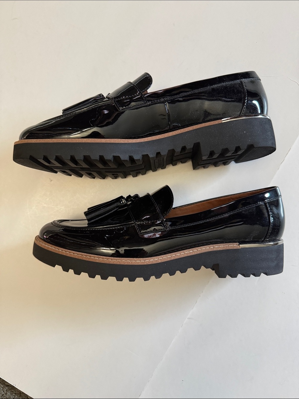 NWT FRANCO SARTO BLACK PTENT TASSEL PENNY LOAFERS, SIZE 9 - Picture 3 of 11